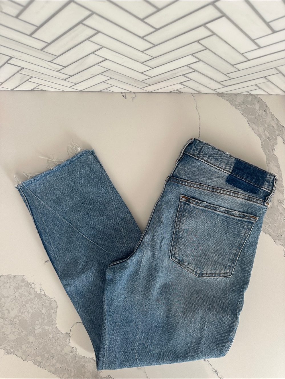Abercrombie & Fitch The Boyfriend Mid Rise Distressed Light Blue Denim Jeans